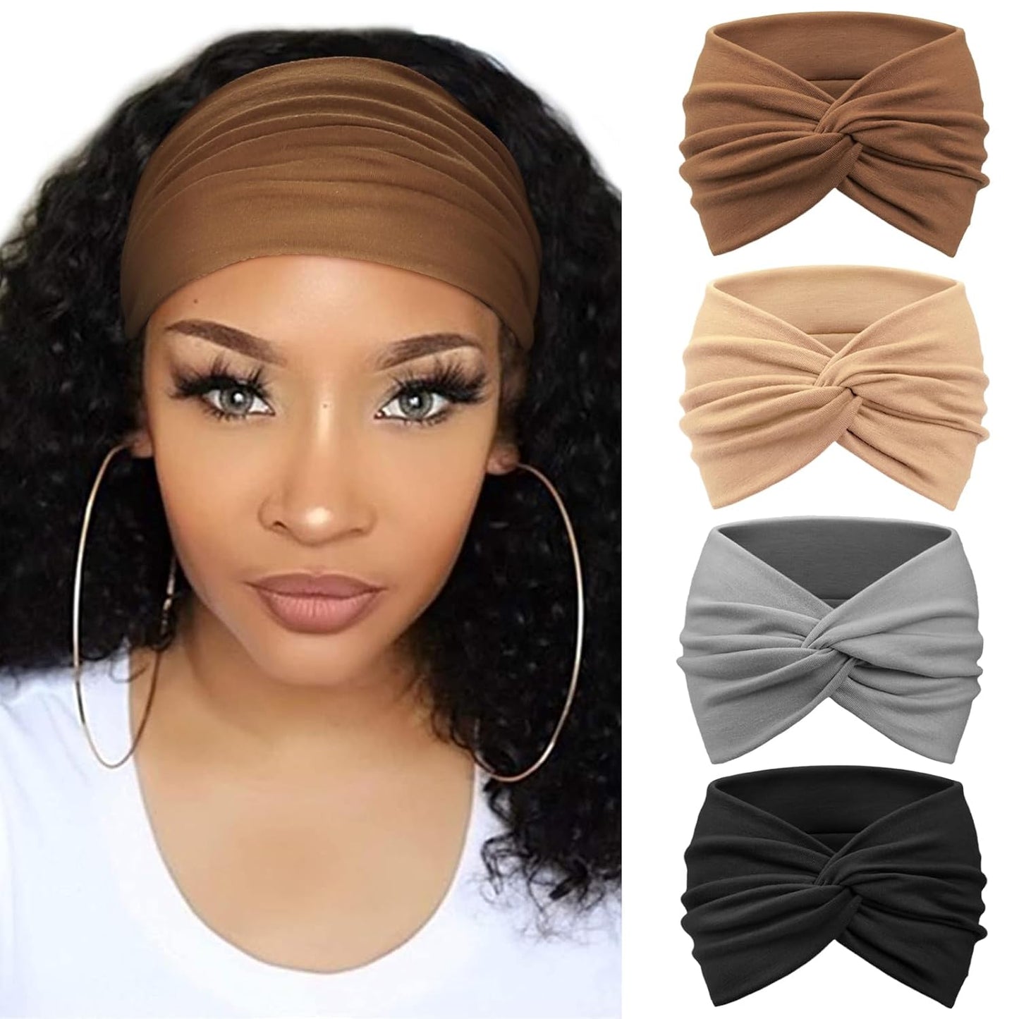DRESHOW 4 Pack Turban Headbands for Women Wide Vintage Head Wraps Knotted Cute Hair Band Accessories