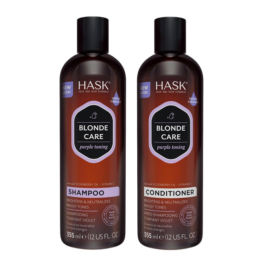 HASK Blonde Care Shampoo + Conditioner Set for Blonde Hair | Sulfate-Free, Gluten-Free, Vegan, Color Safe | 12oz each