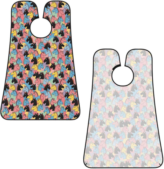 Beard Bib Apron for Men Shaving, Waterproof Non-Stick Hair Catcher with Suction Cups, Grooming Essential for Dad Husband, Colourful Cartoon Horses Shave Bib