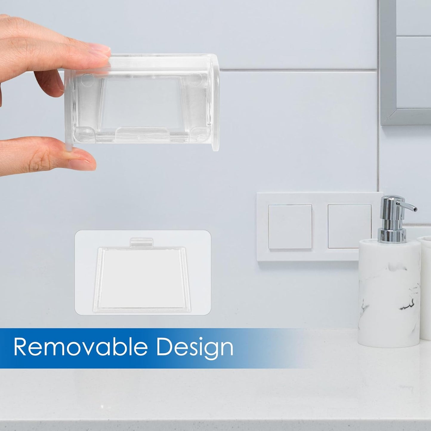 2 PCS Toothbrush Holder Wall Mounted with Cover for Bathroom, 2 Slots Toothbrush Storage Organizer for Shower, Self Adhesive Toothbrush Hanger Rack for Dorm, Cabinet (Clear)