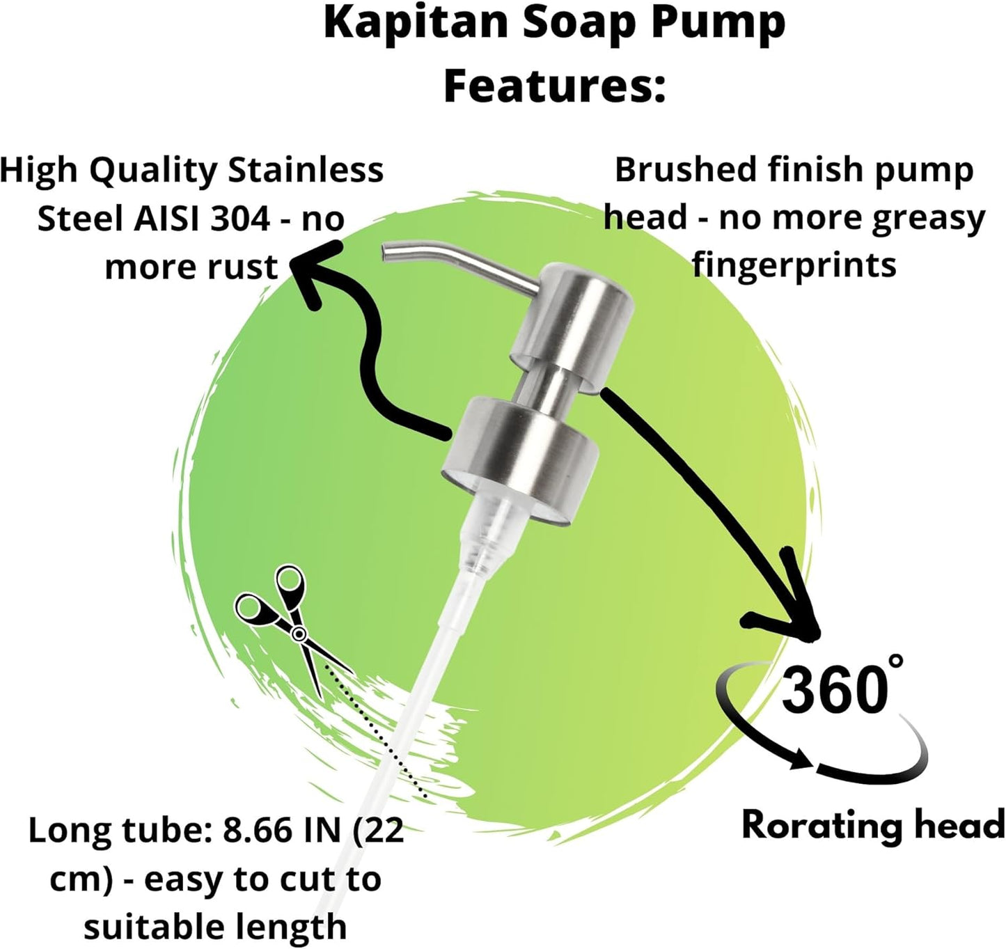 Kapitan Soap Dispenser Pump Head Replacement Spare for Standard 28/400 (26 mm - 28mm / 1.02 in-1.10 in) Neck Size, Stainless Steel Brushed Finish