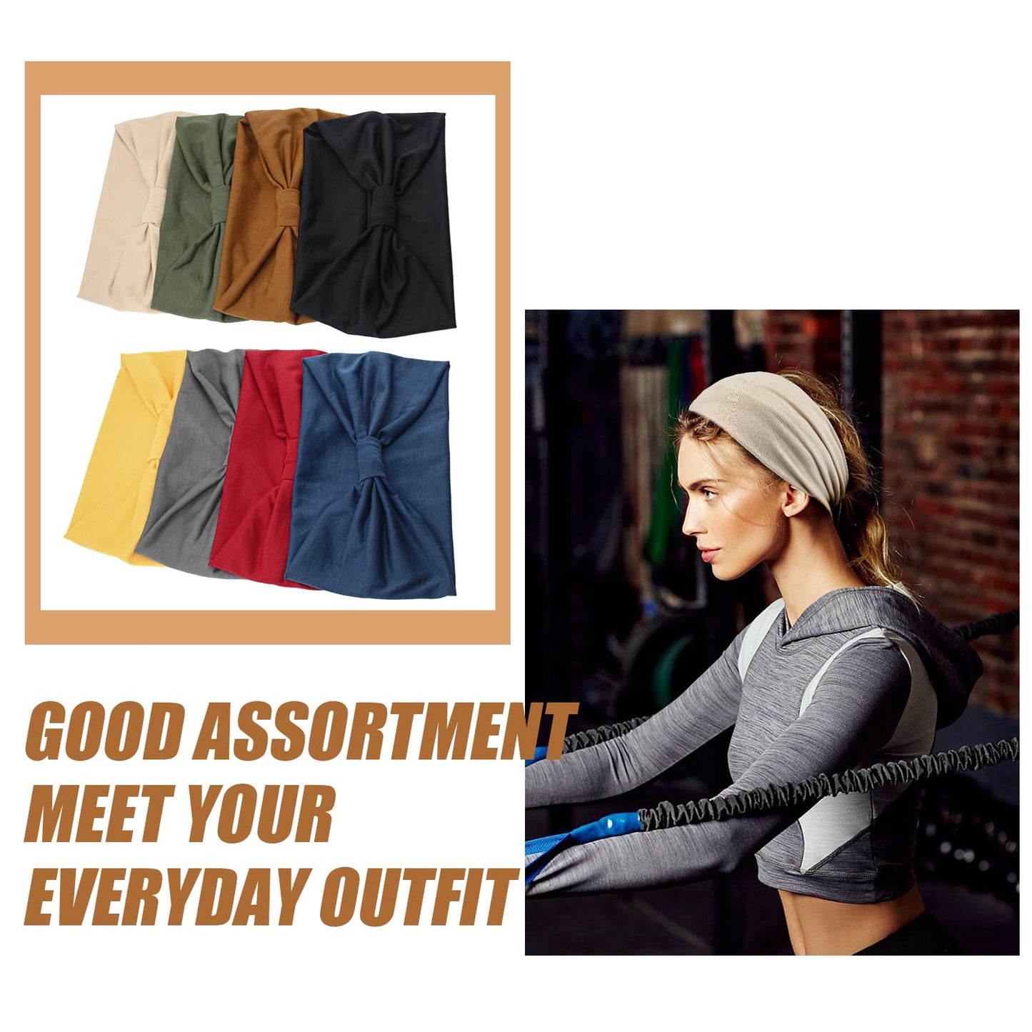 Yeshan Wide Headbands for Women Non Slip Turban Headband, Boho Elastic Headband Sweat Bands Yoga Hair Bands for Women's Hair，Pack of 8