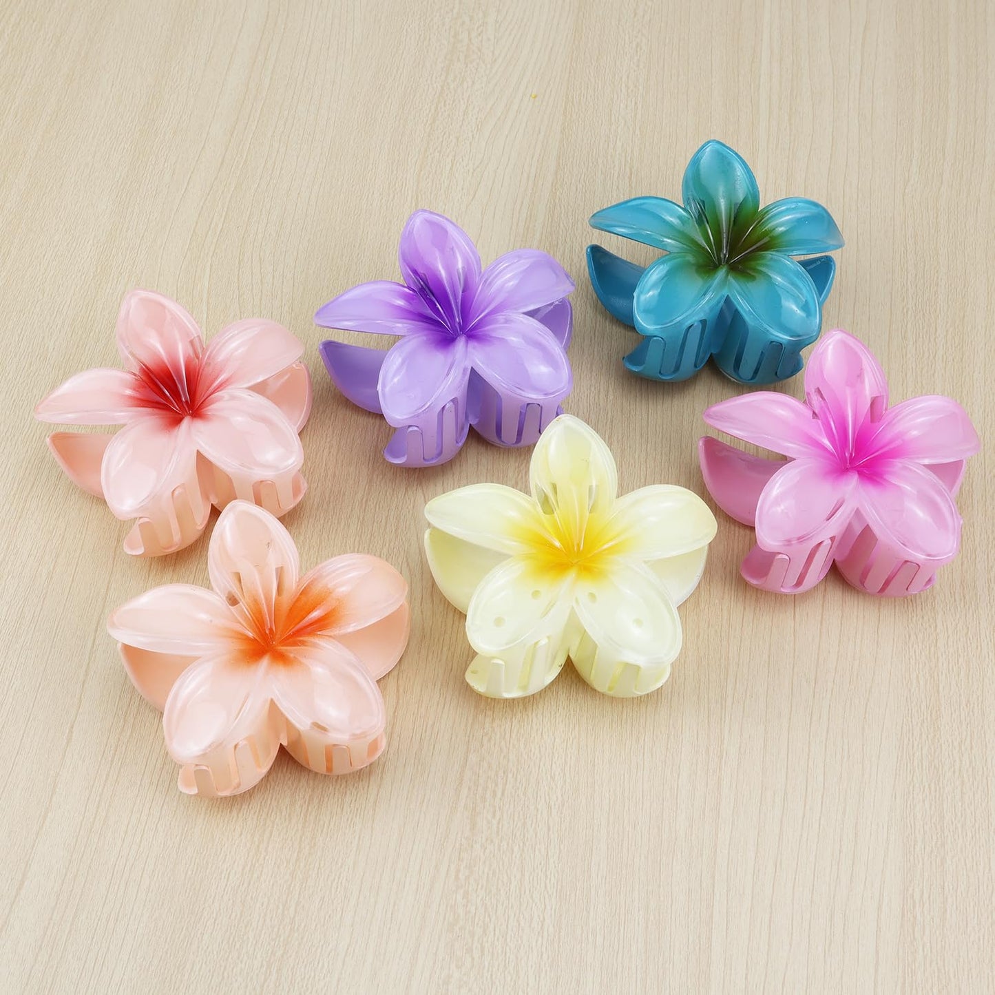 6 Pcs Flower Hair Claw Clips, 3.1 inch Hawaiian Plumeria Hair Clips, Summer Beach Essentials Hair Accessories for Women (Plumeria)
