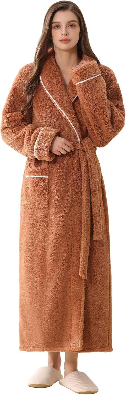 Hellomamma Long Bath Robe for Womens Plush Soft Fleece Bathrobes Nightgown Ladies Pajamas Sleepwear Housecoat