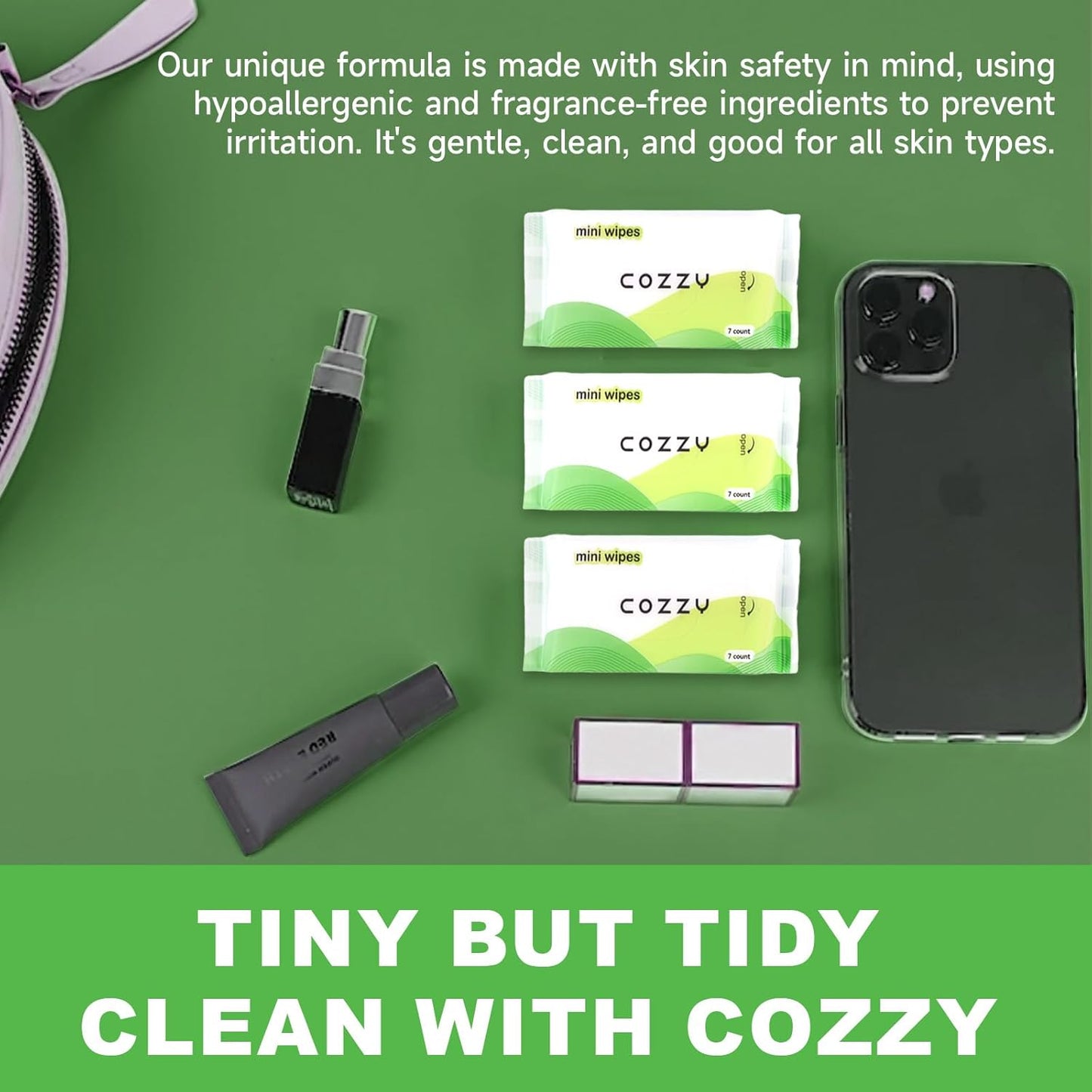 COZZY Ultra-Compact Mini Travel Wipes - Gentle & Skin-Friendly, Unscented, Alcohol-Free, Paraben-Free - Ideal for Adults, Kids & Babies - 48 Packs (336 Total Wipes)