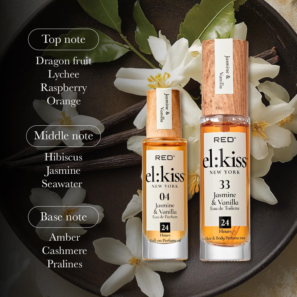 EL:KISS Hair Perfume & Body Mist, Jasmine & Vanilla Inspired by SDJ 68, Eau de Toilette 30mL (1.01 Fl Oz), Hydrating & Long-Lasting, Alcohol & Mineral Oil-Free, Jojoba/Argan Oil & Aloe Vera