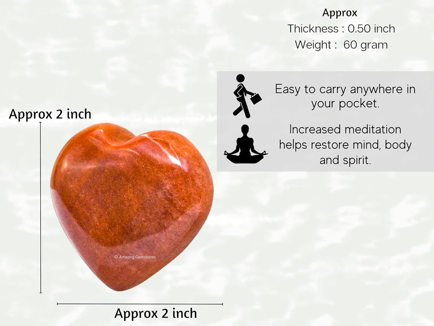 Amazing Gemstone Chocolate Jasper Crystal Heart Palm Stone - Pocket Massage Worry Stone for Natural Body Chakra Balancing, Reiki Healing and Crystal Grid