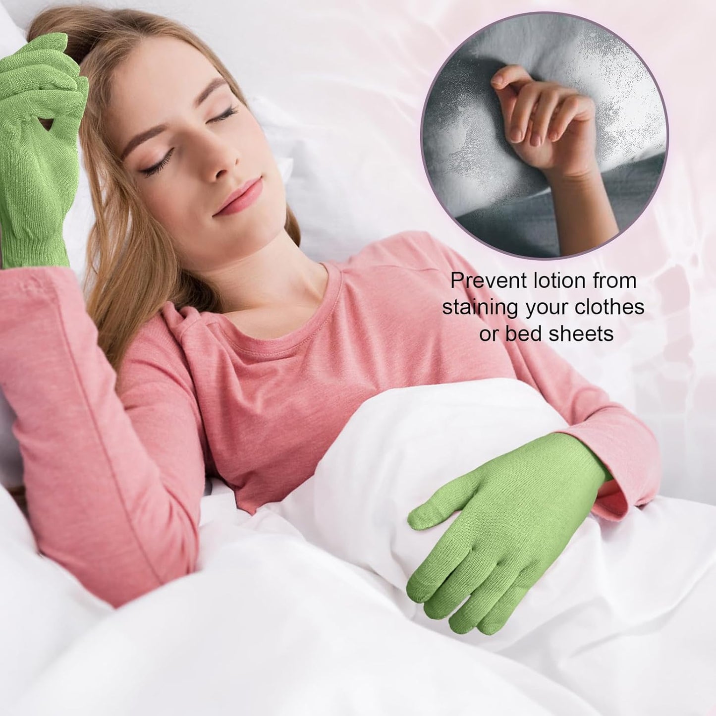 MIG4U Moisturizing Beauty Gloves Touchscreen Overnight Sleeping Glove for Women Dry Hands, Nighttime Lotion, Eczema, SPA, Cosmetic Treatment, Apple Green 1 Pairs Size L/XL
