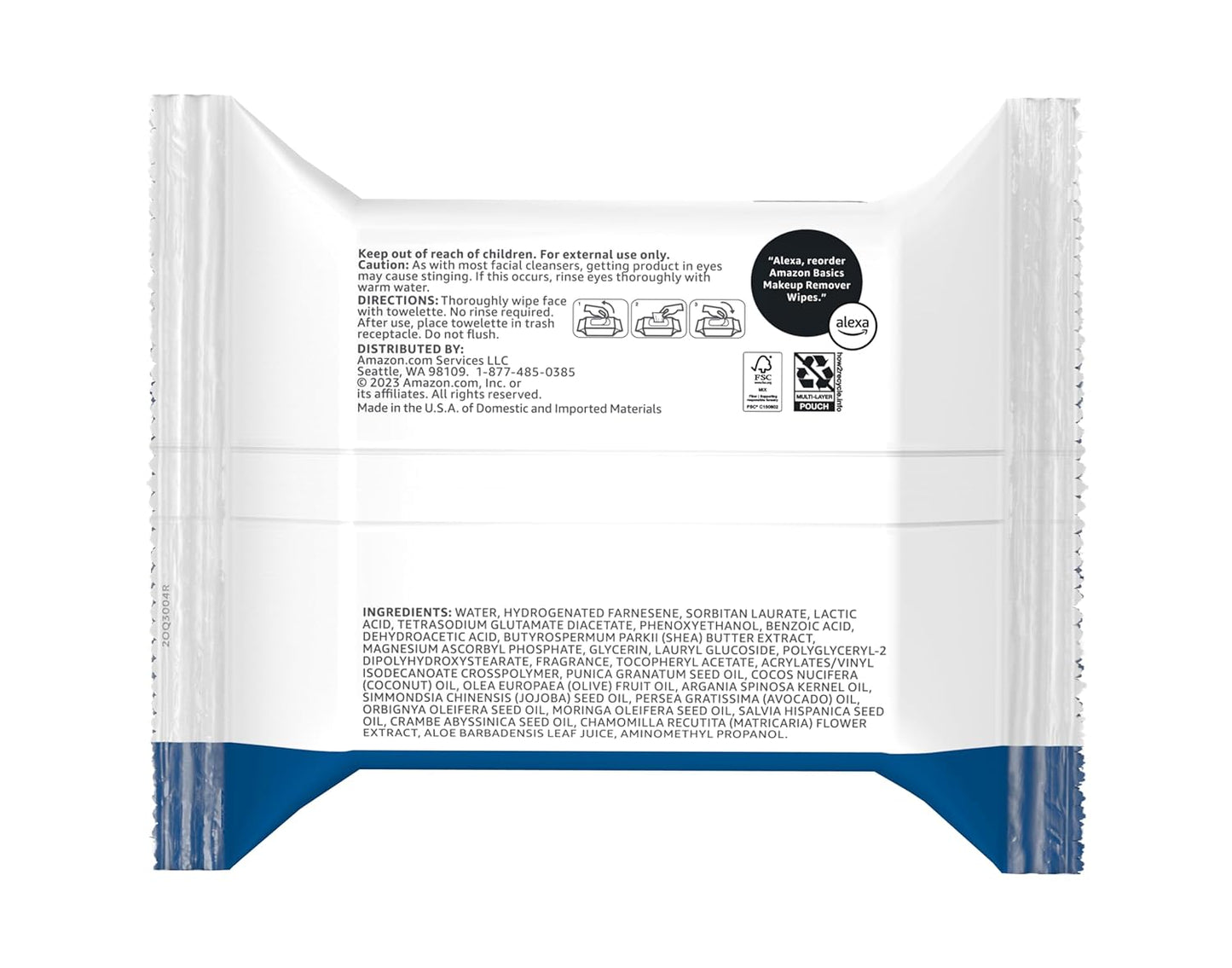 Amazon Basics Makeup Remover Wipes, Gentle Cleansing, Dermatologist Tested, Original, Plant Based, Alcohol Free, Removes Waterproof Mascara, 25 Count Per Pack, Pack of 1 (Previously Solimo)