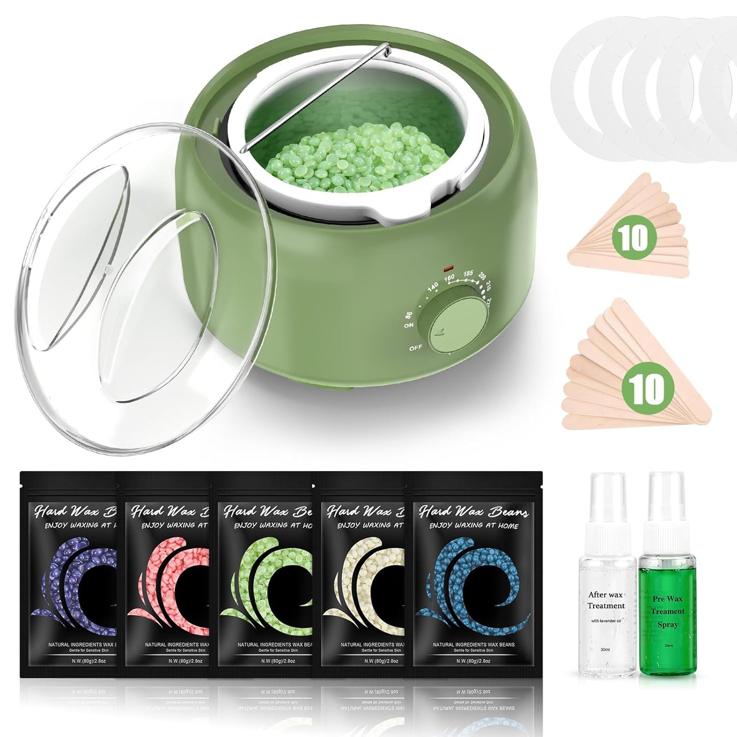 Waxing Kit - TIKESI Wax Warmer for Hair Removal, Hard Wax Kit with 14oz 5 Bags Hard Wax Beans for Full Body, Legs, Face, Eyebrows, Bikini, Brazilian Waxing Kit for Women Men