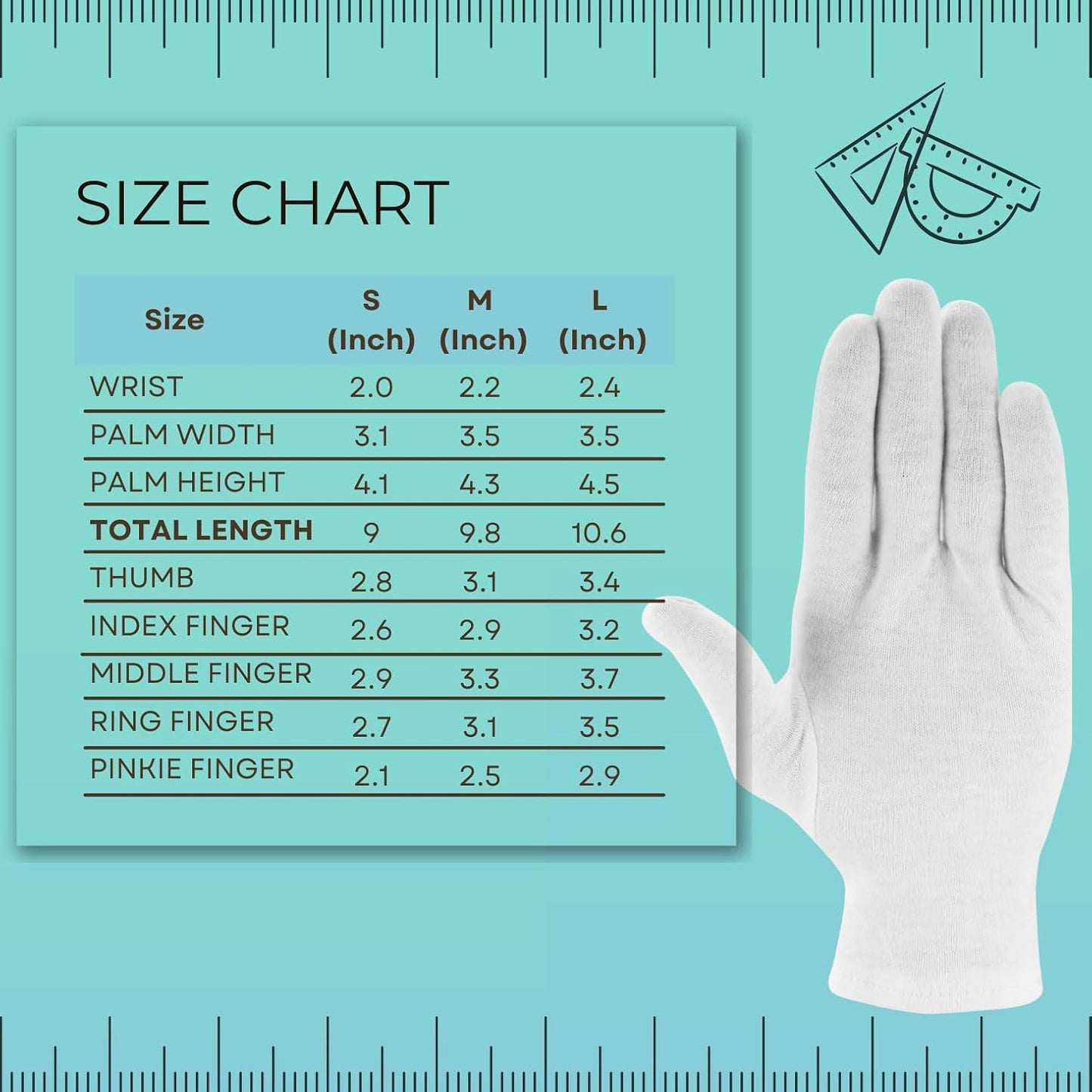 2 Pairs Cotton Gloves, White Gloves for Dry Hands, Cotton Gloves for Sleeping, Moisturizing Night Gloves, White Gloves 100% Cotton, Size S (2 Pairs)