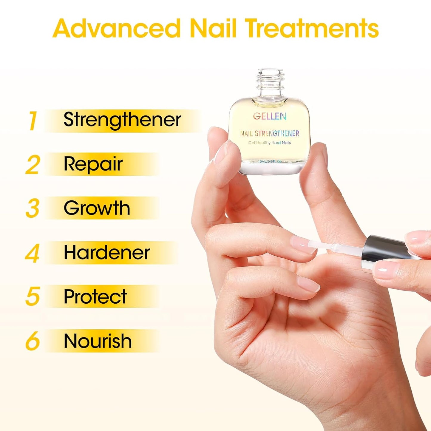 GELLEN Pro Care Ginger Nail Strengthener, Ginger Serum Treatment, 8-IN-1 Air Dry Clear Nail Repair Growth Strengthener Calcium Keratin Nourish for Thin Damaged Nails Growth & Post-Removal Repair