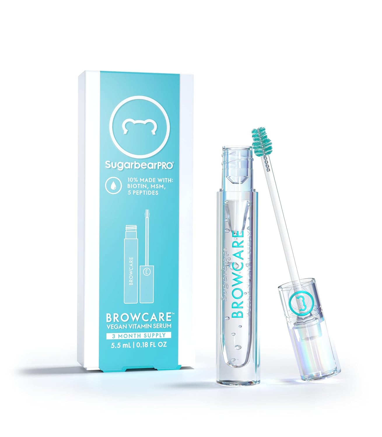 SugarbearPRO BrowCare Vitamin Serum with Peptides MSM and Biotin | Vegan Formula | 3 Month Supply for Fuller Healthier Looking Brows