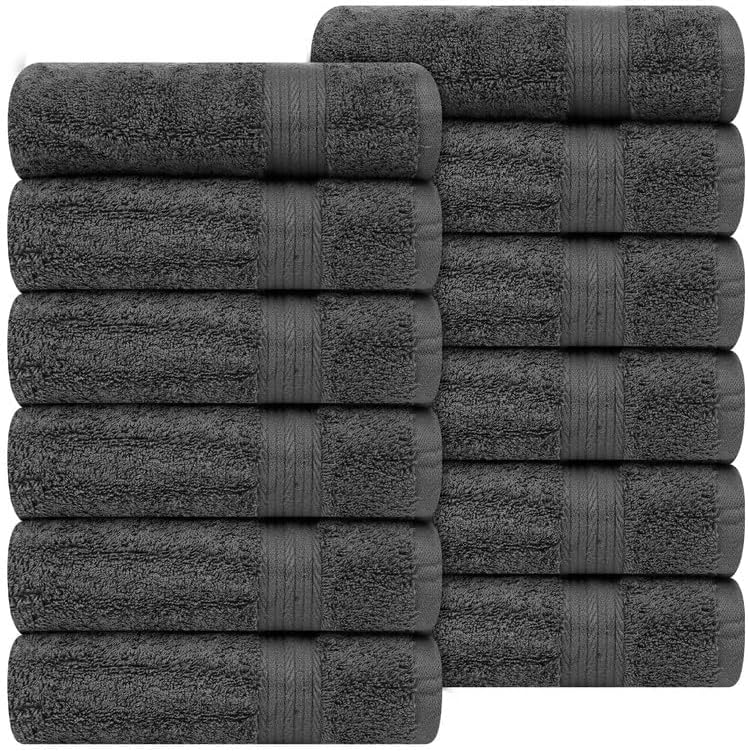 Ample Decor Soft Absorbent Hand Towels 18 X 28 Inch 600 GSM 100% Cotton- 12Pcs Grey