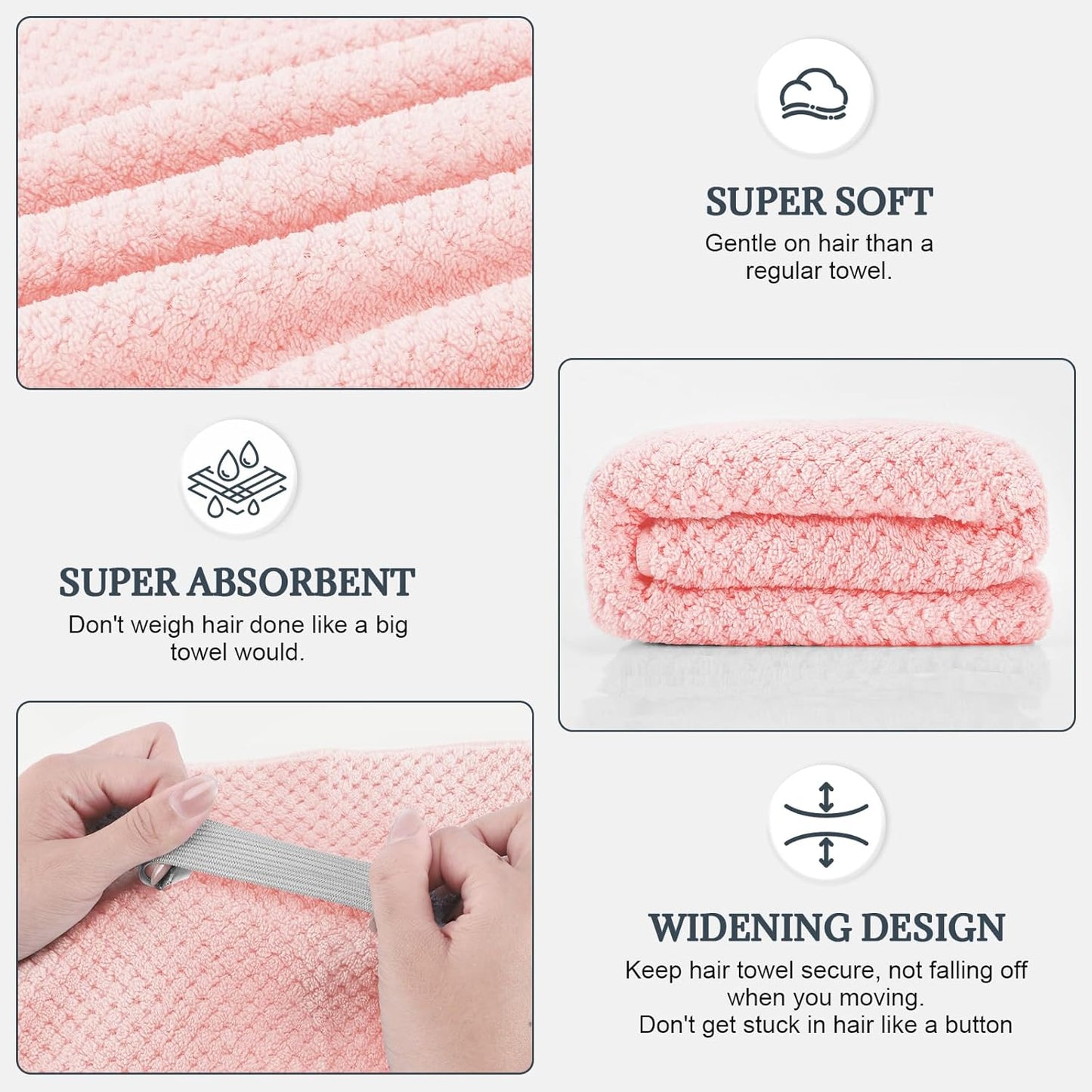 BEoffer 2 Pack Microfiber Hair Towel - 41 x 24 inches Super Soft, Absorbent, Fast Drying Without Frizz Hair Towel Wrap for Women Long, Thick, Curly Hair - Hair Turbans with Elastic Strap