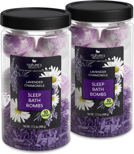 Nature's Beauty Lavender Chamomile Sleep Bath Bomb Gift Set Multi-Pack- Luxury Fizzy Relax Spa Bomb w/Vanilla + Citrus Scent Made with Coconut Oil + Witch Hazel, 17.5 oz | 10 ct ea (2 Pack)