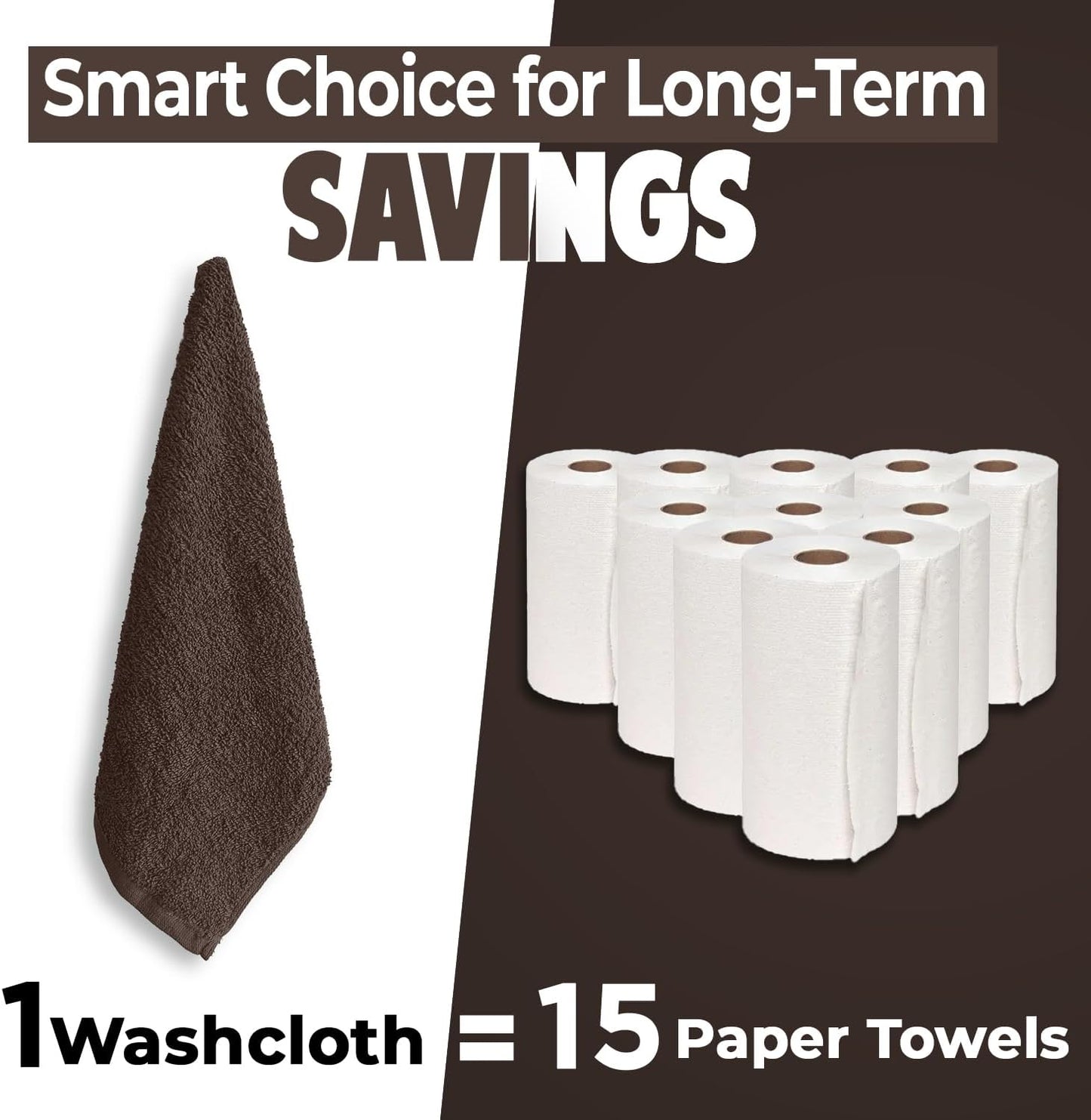 DAN RIVER 100% Cotton Wash Cloths 12 Pack [12x12] Soft & Absorbent washcloths for face, Gym, Hotels & Spa Perfect for Everyday Use Fingertip Towels, Brown