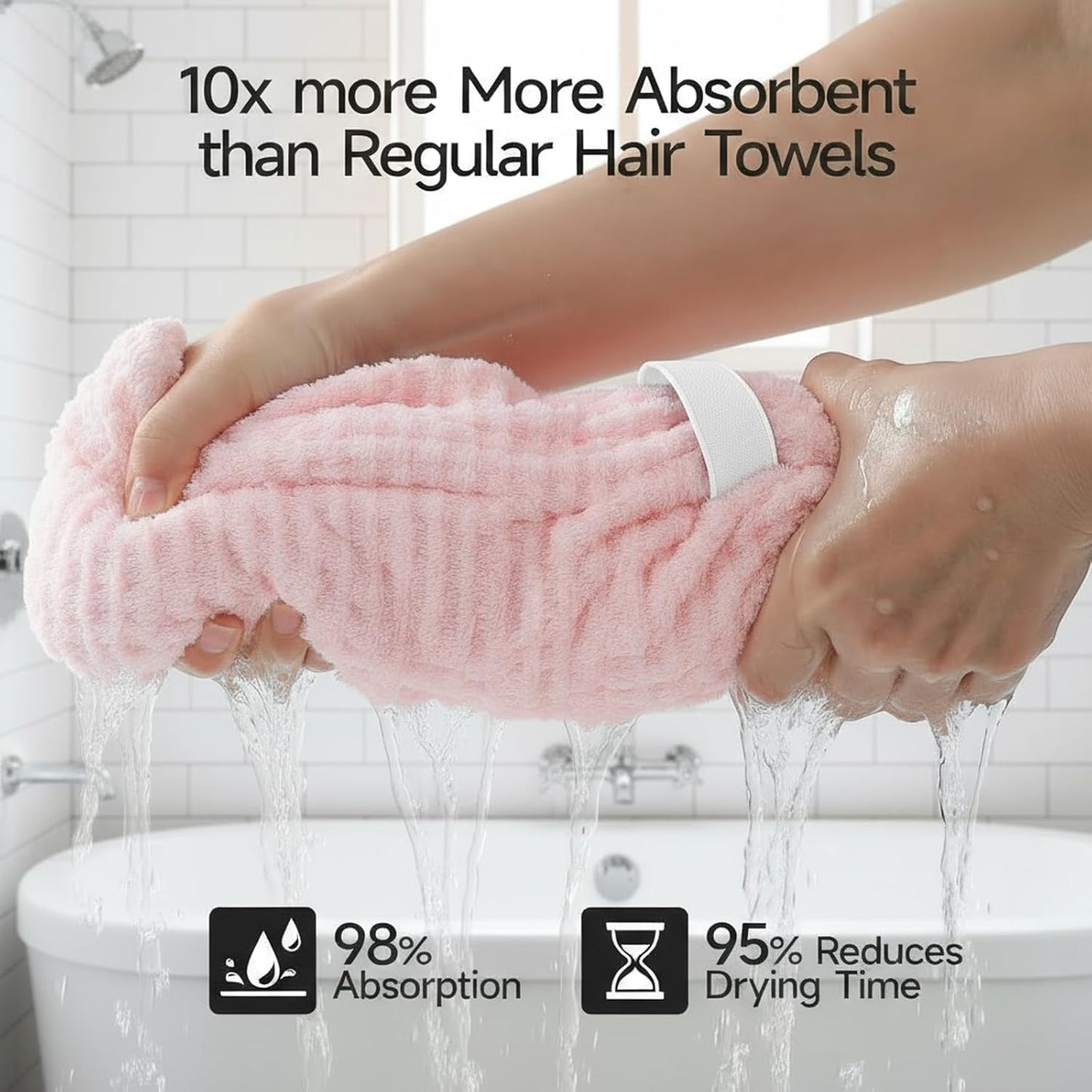 2-Pack Women's Microfiber Hair Towel Wrap: 50% Faster Drying, Ultra - Absorbent & Anti - Frizz for Long and Curly Hair! 40x11 Inches Oversized, Lightweight for Travel, Gym, Spa & Home Use