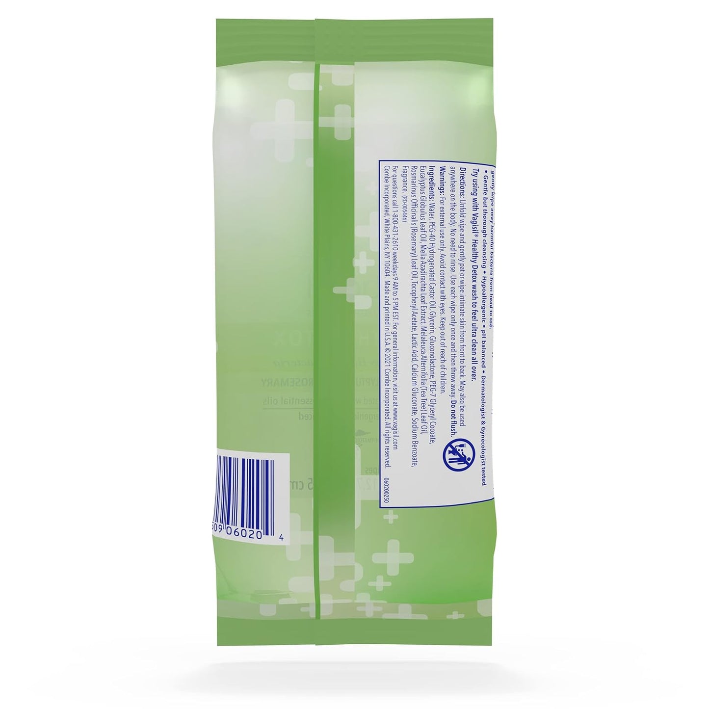 Vagisil Wipes for All Over Cleaning, Health Detox, Formulated with Essential Oils, 20 Wipes in a Re-Sealable Pouch(Pack of 24)