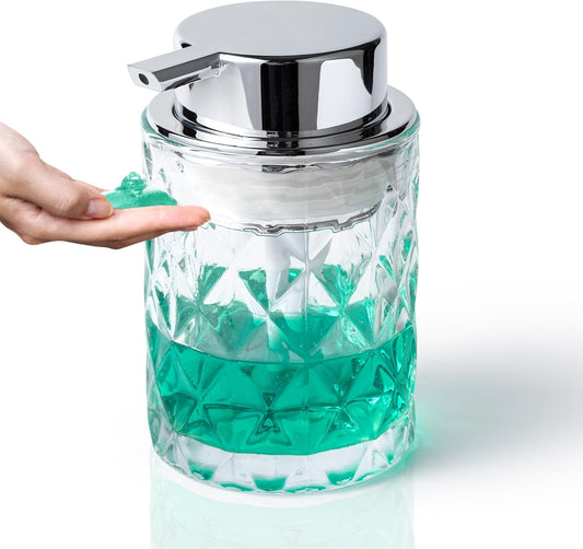 Bathroom Glass Soap Dispenser with Durable Rust-Proof Plastic Liquid Pump (Can't Foam) Hand Lotion Dispenser Antislip Shampoo Kitchen 10oz