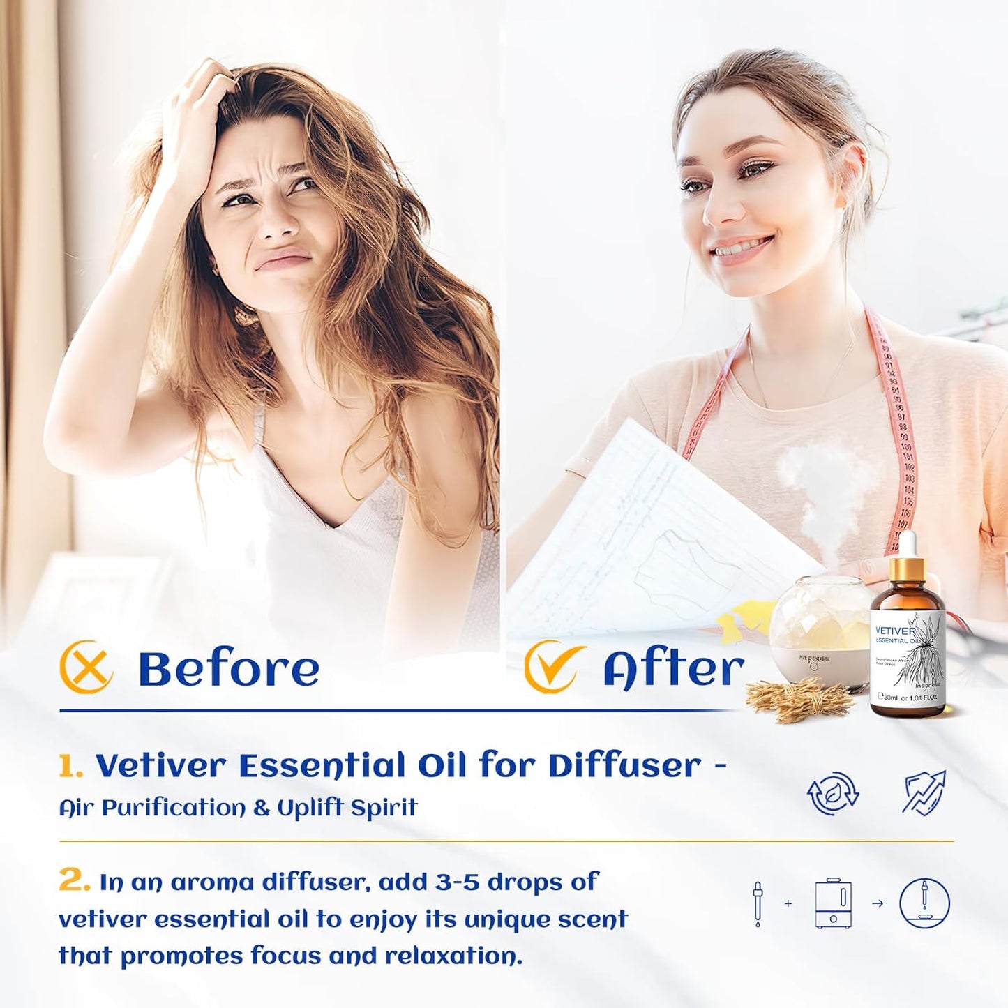 HIQILI 1 Fl Oz Vetiver Essential Oil, 100% Pure Natural for Skin, Candle Making - 30ml