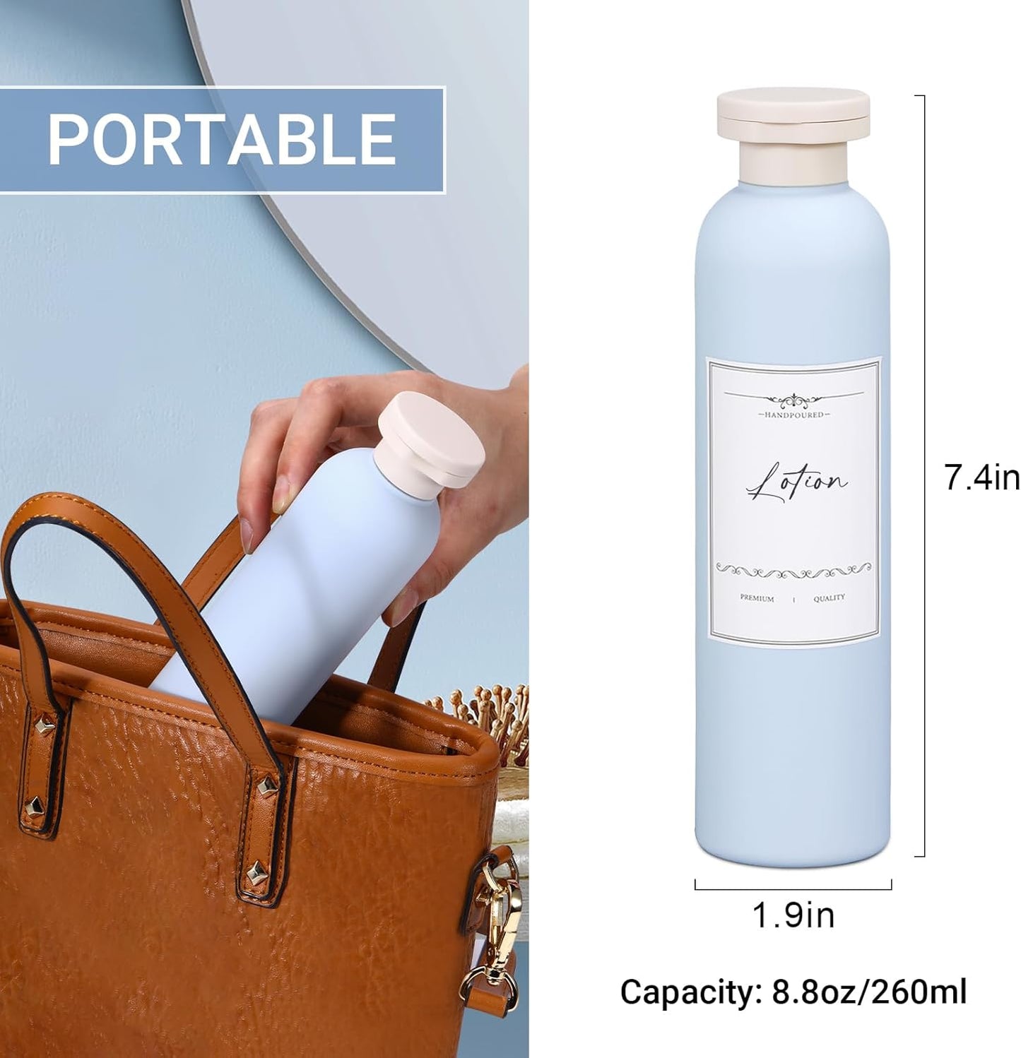 8.8oz Travel Essentials Shampoo Bottles for Toiletries,Empty Plastic Squeeze Bottles with Flip Cap for Toiletries Travel Size Shampoo and Conditioner (3 pack, bule)