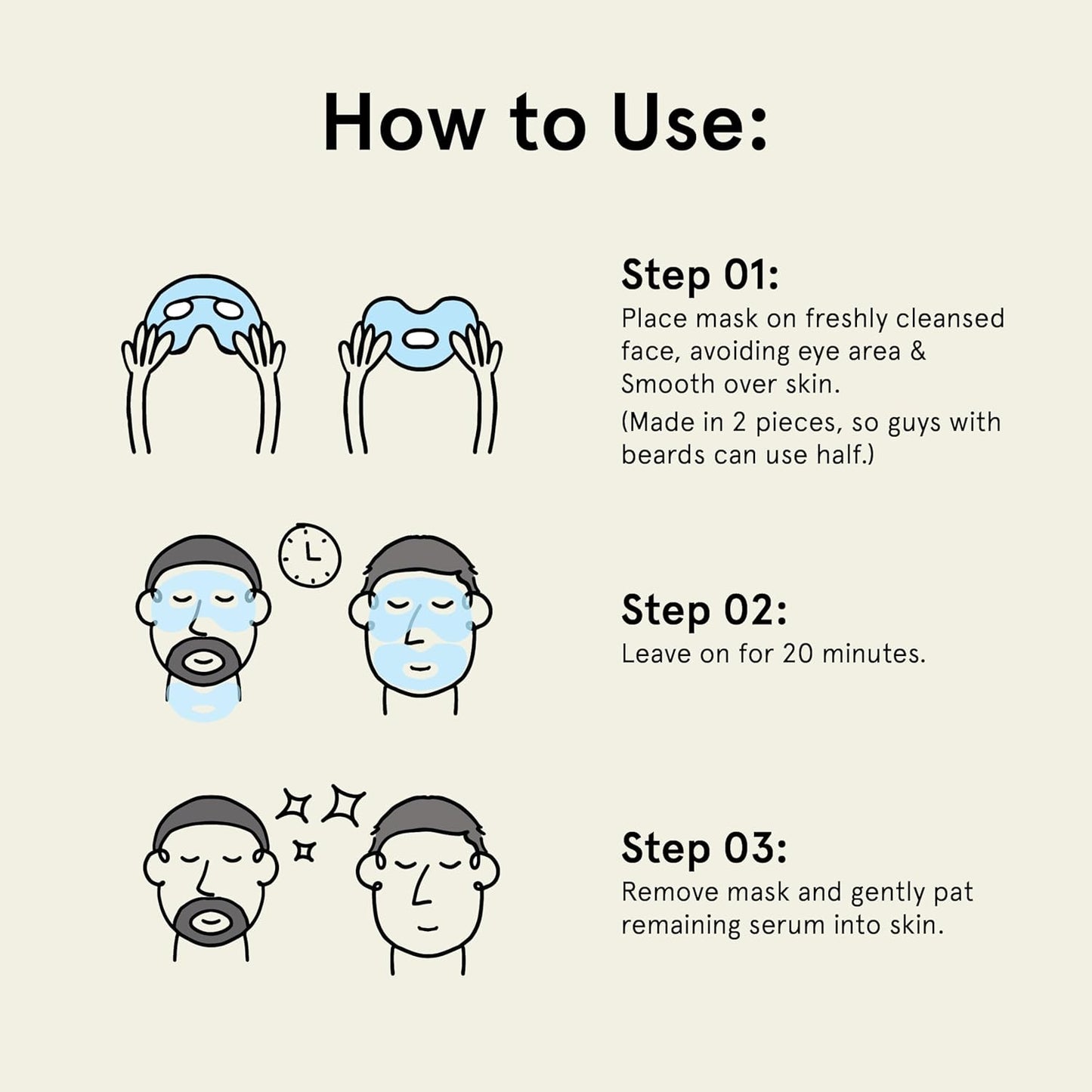 JAXON LANE BRO MASK Korean Face Mask for Men: Premium Mens Face Mask Skin Care & Facial Anti Aging Sheet Masks with Hydrogel, Vitamin C & E, Hydrating Hyaluronic Acid & Hydrolyzed Collagen (4 Pack)