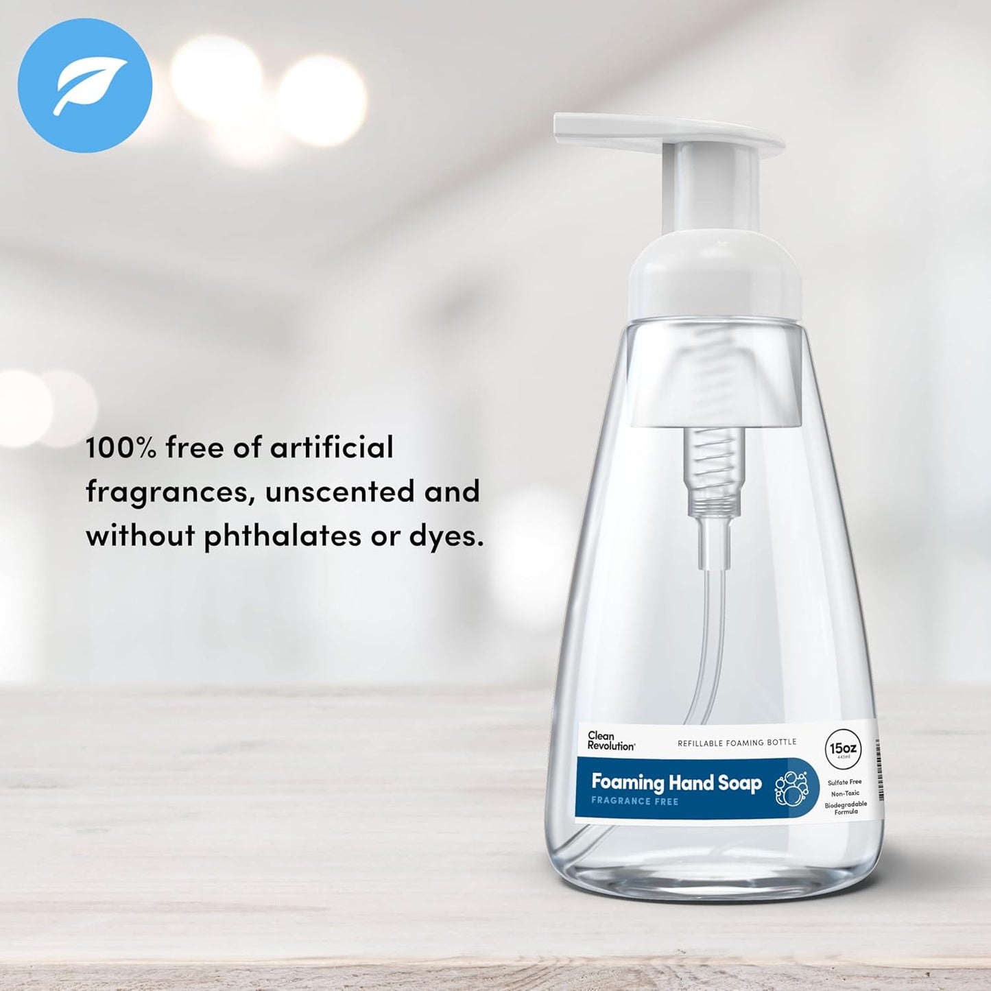 Clean Revolution Foaming Hand Soap, Gentle, Moisturizing, Ready To Use Formula, Real Essential Oils, Gluten Free, Fragrance Free, 15 Fl Oz