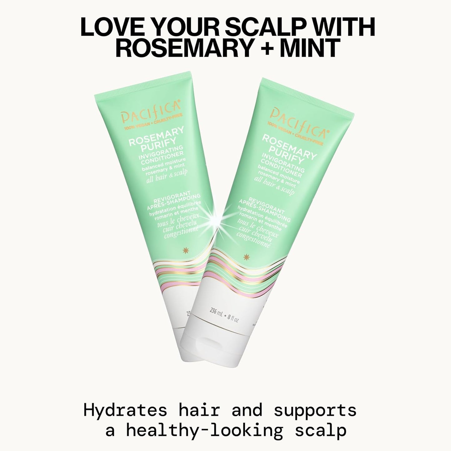 Pacifica Shampoo & Conditioner Set – Rosemary Purify Invigorating Set with Cooling Mint for Clarifying and Detoxing, Sulfate-Free, Vegan & Cruelty-Free, 12 oz & 8 oz (Set of 2)