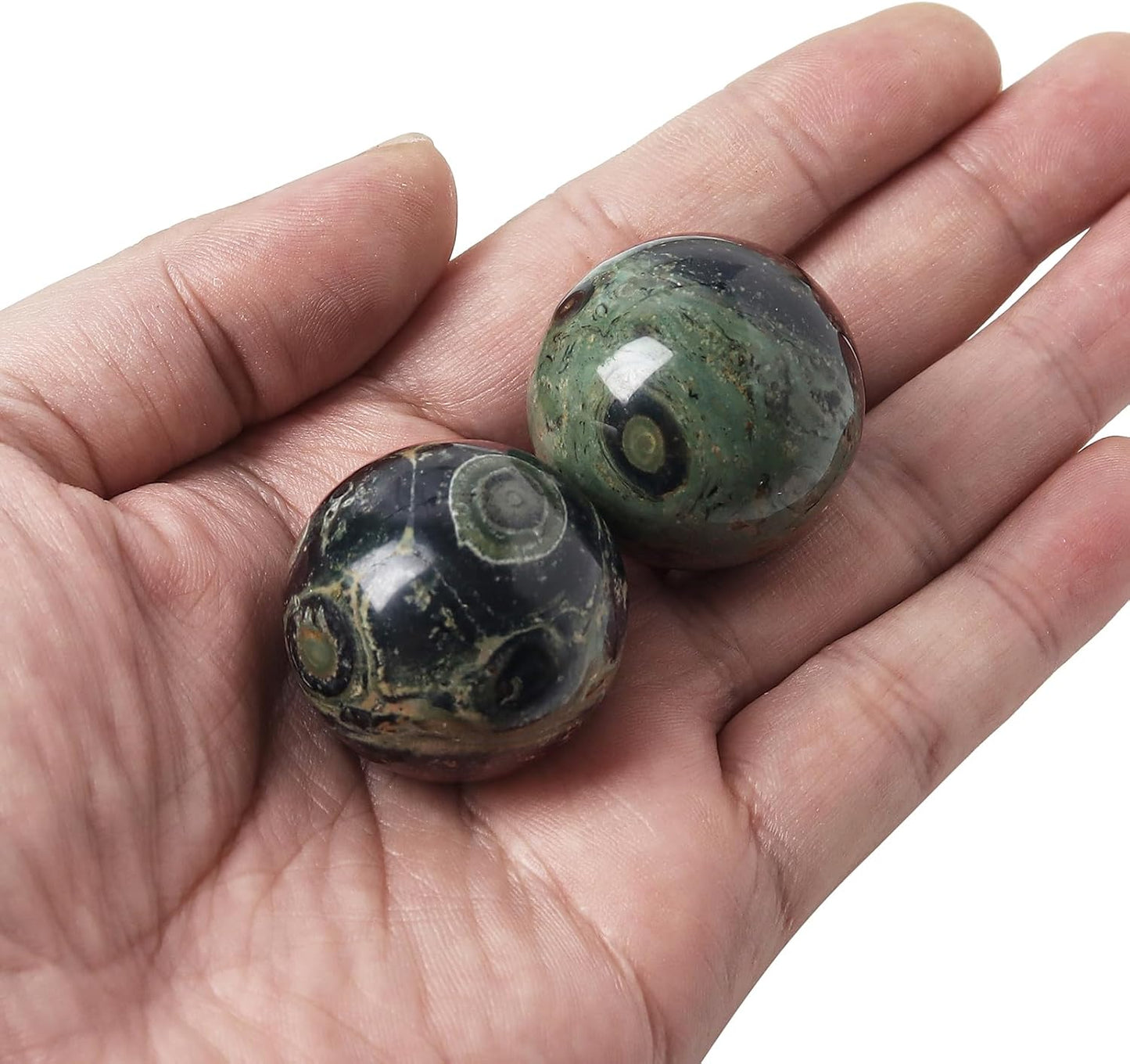 Hand Exercise Balls 30mm for Women - Set of 2 Natural Crystal Stone Spheres - Finger Joint Relief & Stress Relax, Perfect Size for Women's Hands, Kambaba Jasper
