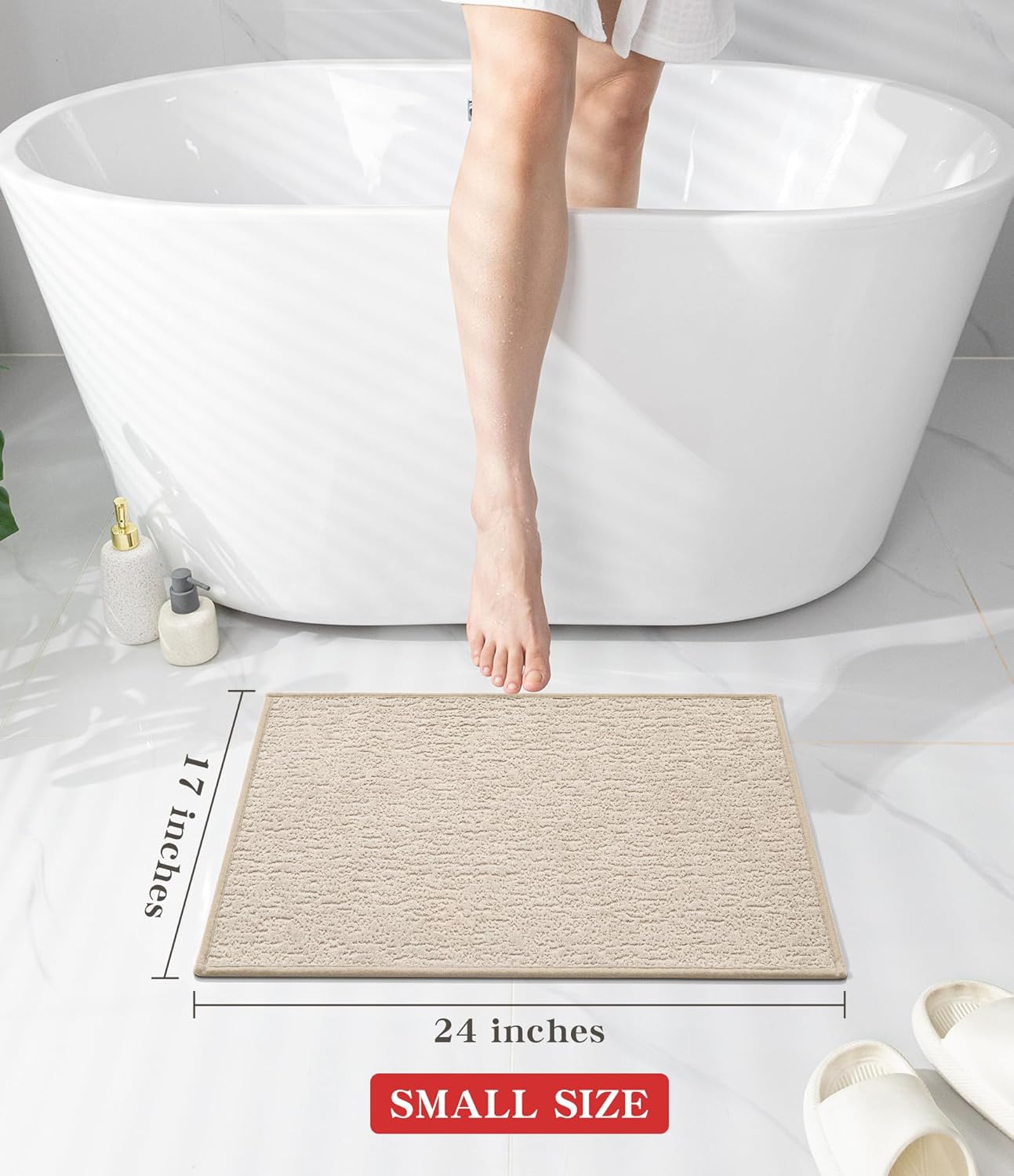 chakme Bathroom Rugs Mat 24x17, Ultra Thin Non Slip Bath Mat Small Quick Dry Absorbent Bath Mat for Bathroom Floor, (Light Beige, 24"x17")
