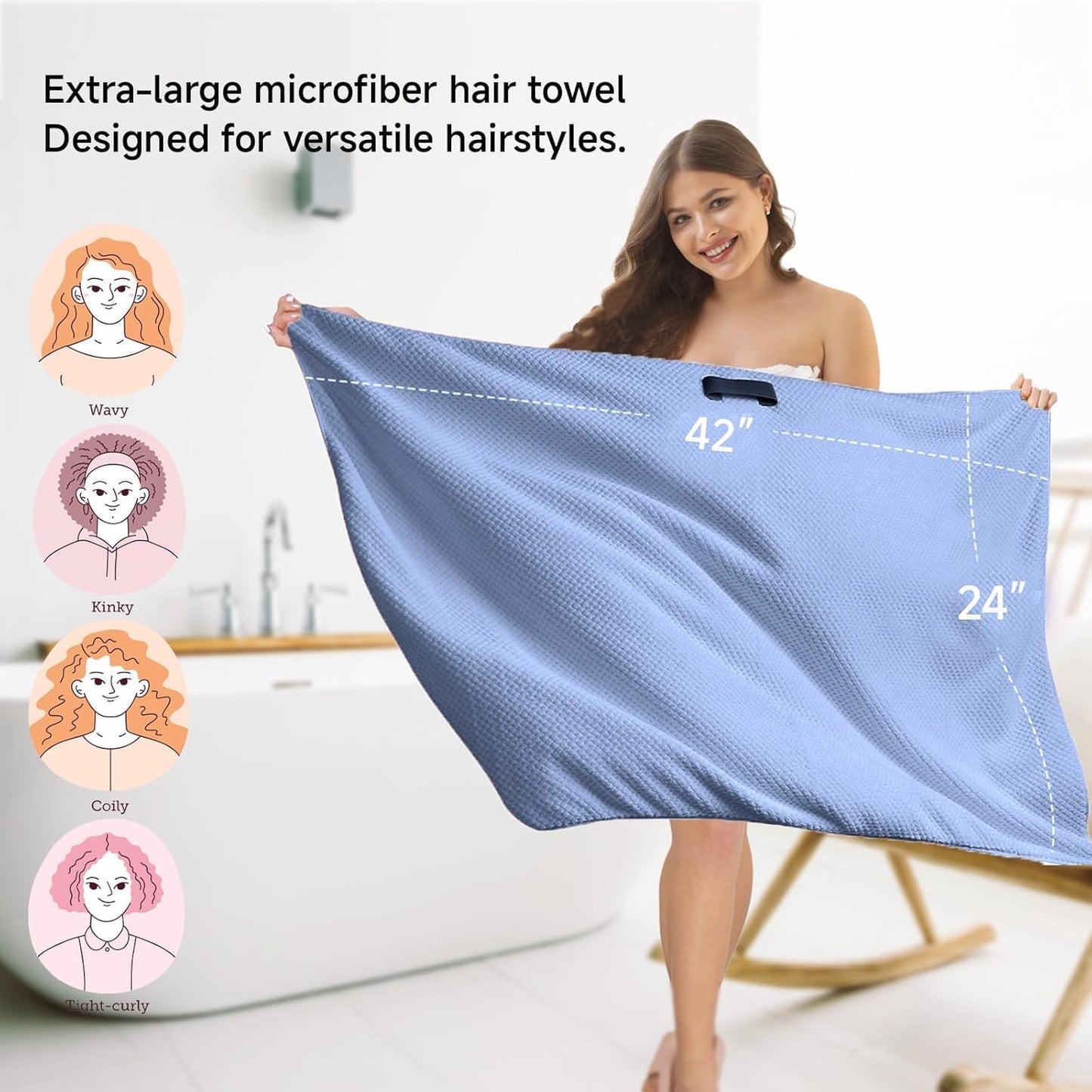 2-Pack Women's Microfiber Hair Towel Wrap - 50% Faster Dry, Ultra-Absorbent & Anti-Frizz. Ideal for Long/Curly Hair. 27.5x39.4 Oversized, Lightweight for Travel, Gym, Spa & Home