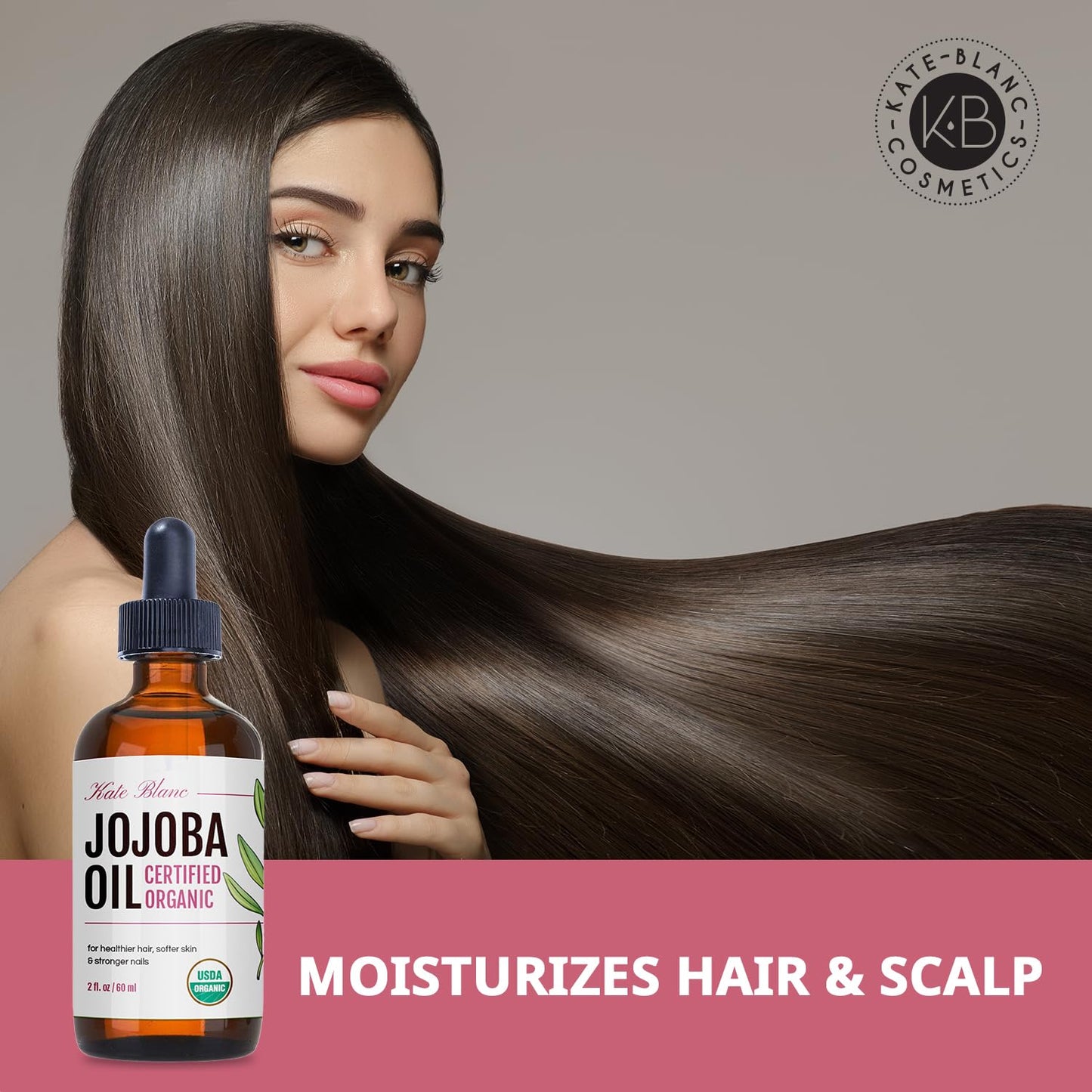Kate Blanc Cosmetics Jojoba Oil for Softer Hair & Smoother Skin. Gua Sha Oil for Face & Dermaplaning (2oz, Organic, 100% Pure, Natural)