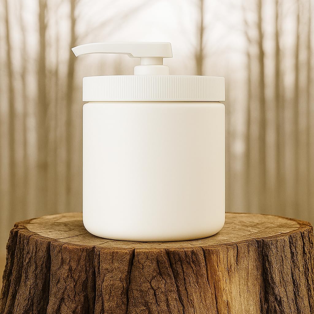 Royal Massage 16oz Refillable Pump Jar with Locking Dip Tube Dispenser – BPA-Free Plastic Container for Massage Oils, Lotions, Creams – Ribbed Lid Wide-Mouth Jar – Durable & Reusable (White/White, 1)