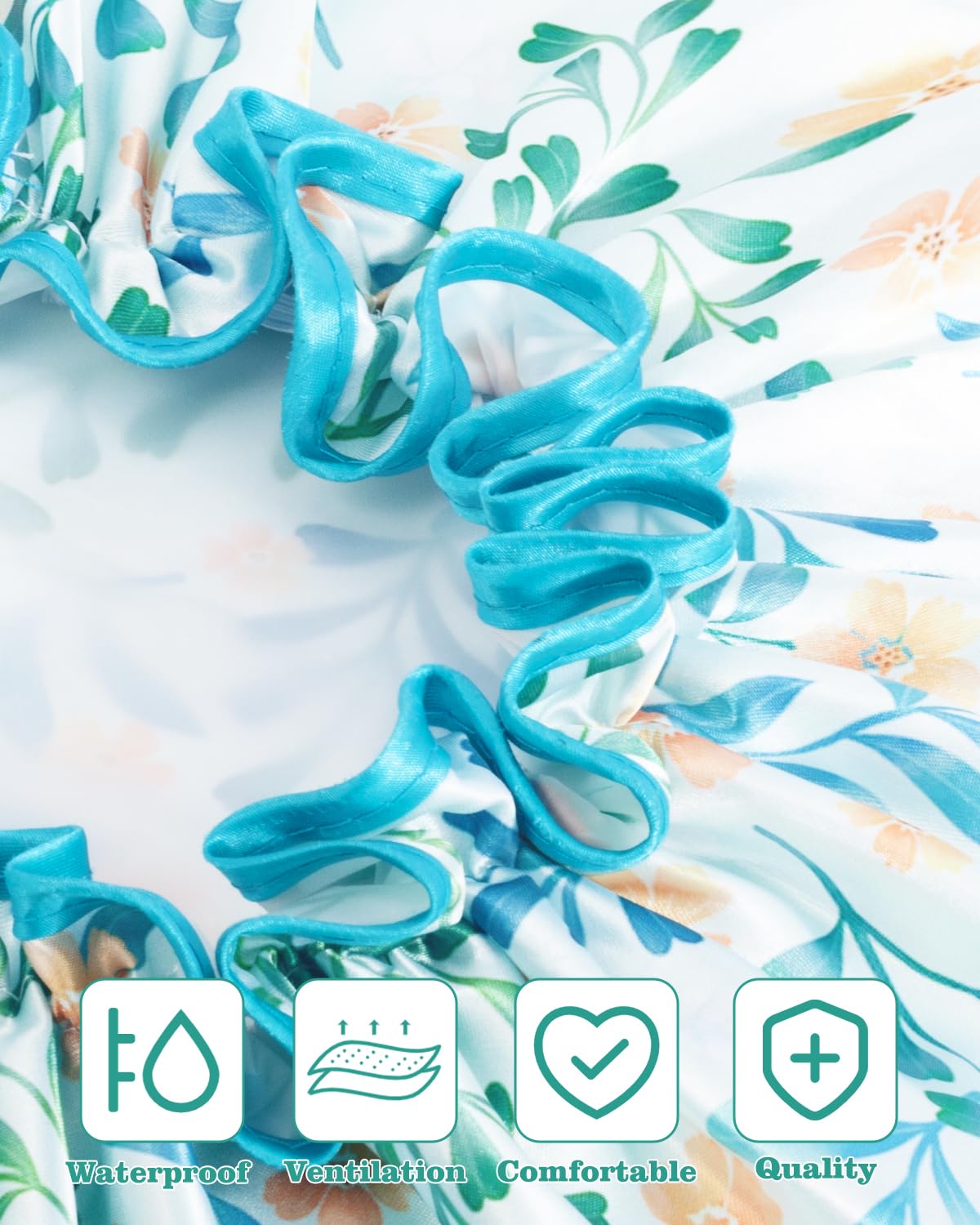 Aquior Shower Cap for Women, Reusable Shower Caps Double Layer Waterproof Womens Girls Adult Hair Cap for all Hair Lengths with EVA Lining, Soft Shower Caps for Long Thick Hair