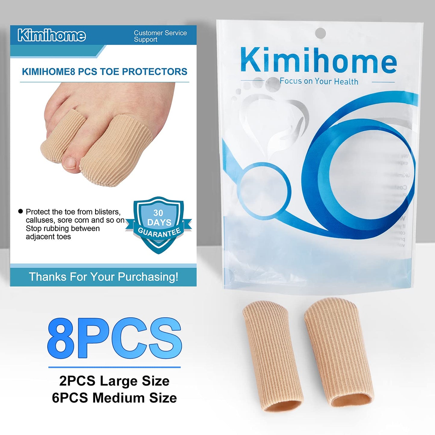 8 PCS Gel Toe Caps Closed Toe Surface Fabric Sleeve Protectors, Silicone Toe Sleeve Cushions and Protects, Provide Relief for Corns, Blisters and Calluses Protect (8)