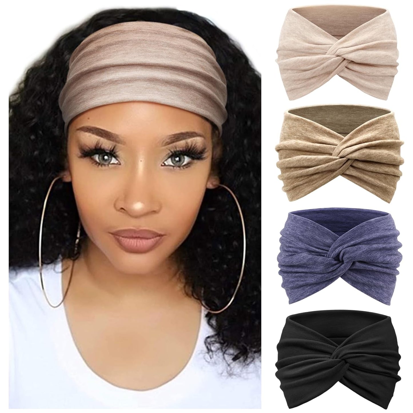 DRESHOW Extra Wide Headbands for Women Cotton Turban Knotted Bandana Head Bands Non Slip Boho Hair Accessories for Sports & Yoga