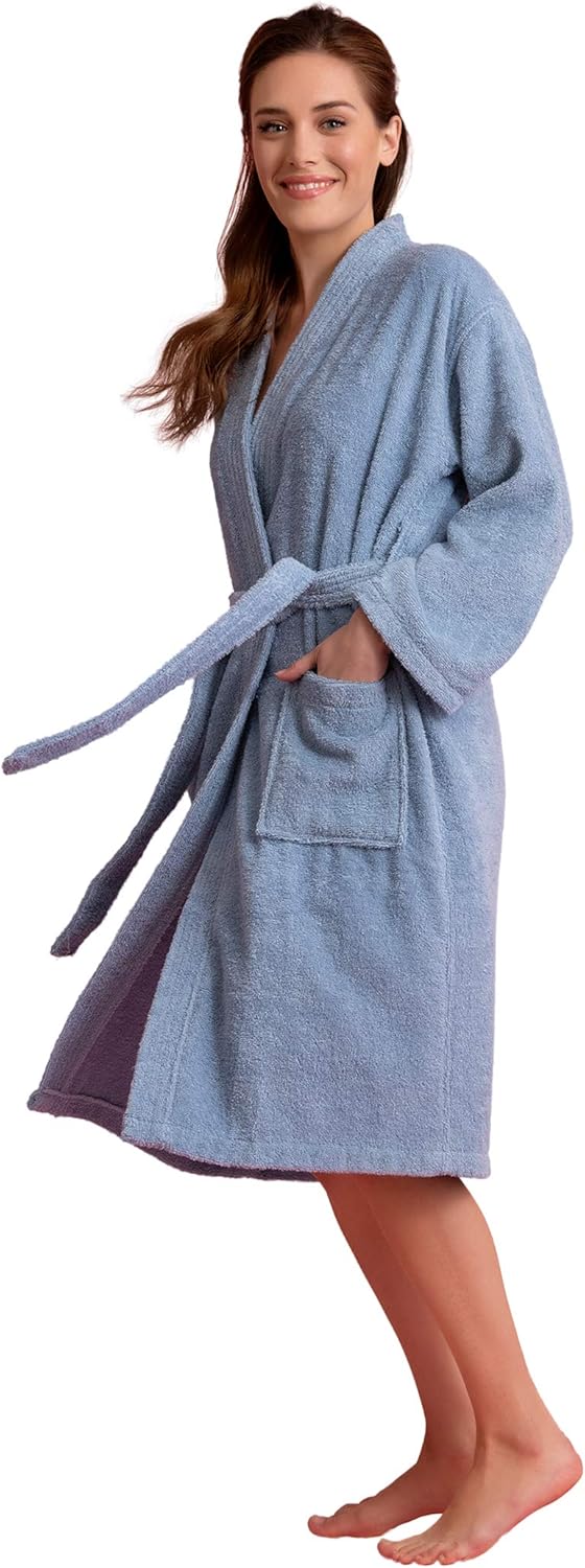 Soft Touch Linen Women's Robe Terry Cloth Kimono Bathrobe Thick 100% Cotton