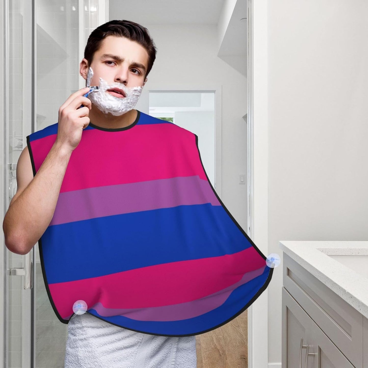 Waterproof Beard Grooming Bib, LGBT Pride Flag Bisexual Shave Bib, Non-Stick Hair Catcher for Shaving Trimming, Apron Essential for Men Dad