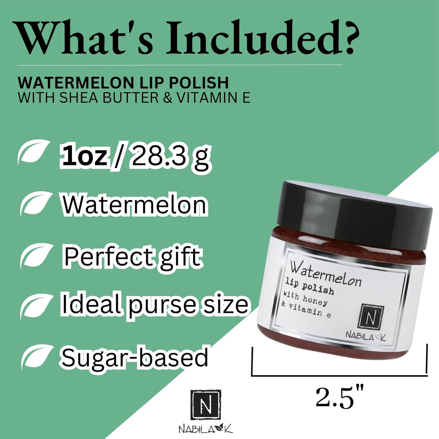 Nabila K Lip Polish with Honey and Vitamin E, Lip Scrub for the Holidays, Watermelon Sugar Scrub, 1 oz