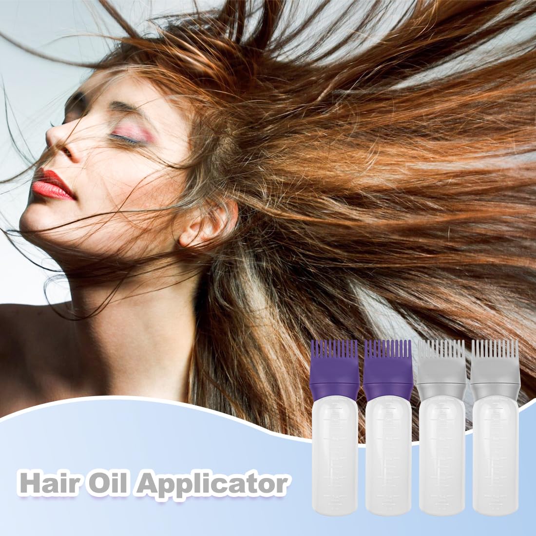 ELANE 4 Pcs Root Comb Applicator Bottle, 6oz, Hair Oil Applicator Bottle for Hair, Dye, Shampoos, Salons, Camping, Traveling (Purple+Grey)