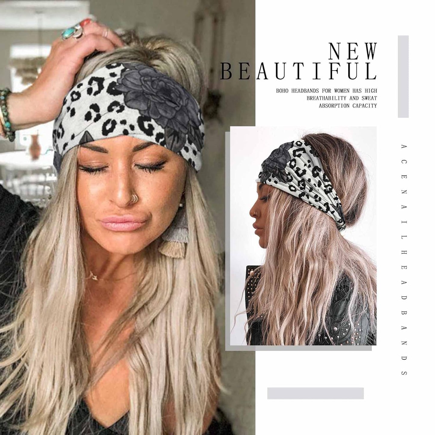 Acenail Wide Headbands Knotted Turban Headband Elastic Non Slip Hairbands Floral Workout Head Bands Yoga Cotton Hair Scarfs Boho Head Wraps Fashion Hair Accessories for Women 4Pcs(Gorgeous)