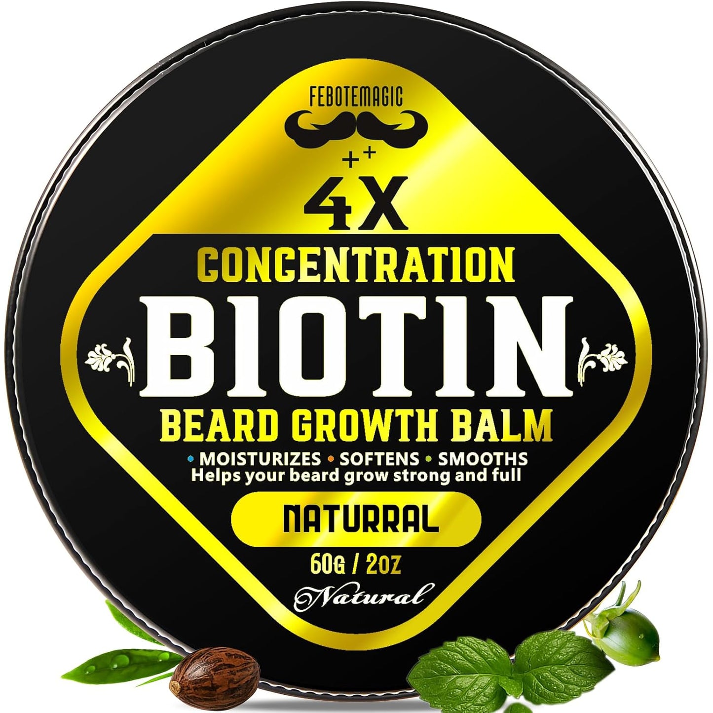 Biotin Beard Growth Balm for Men – Conditioning & Thickening Balm with Castor, Shea & Jojoba Oils – Non-Greasy, Softens & Nourishes for Fuller, Thicker Facial Hair – Unscented – 2 oz