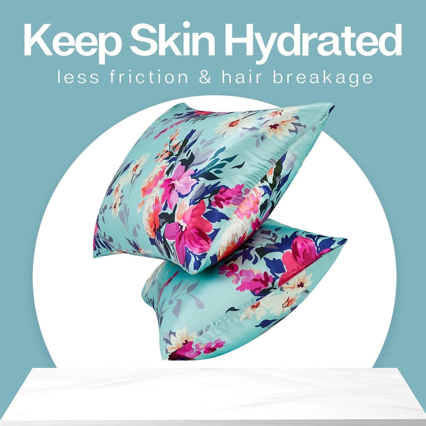 MR&HM Satin Pillowcase for Hair and Skin, Silk Satin Pillowcase 2 Pack, Standard Size Pillow Cases Set of 2, Silky Pillow Cover with Envelope Closure (20x26, Floral Green)