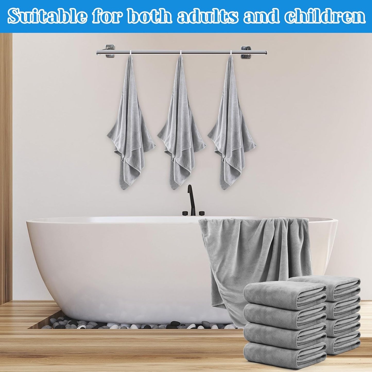 16 Pack Microfiber Bath Towels Bulk 27'' x 60'' Oversized Size Bath Towel Highly Absorbent Extra Large Soft Drying for Shower Beach Salon Winter Sport Spa Gym (Simple,Light Grey)