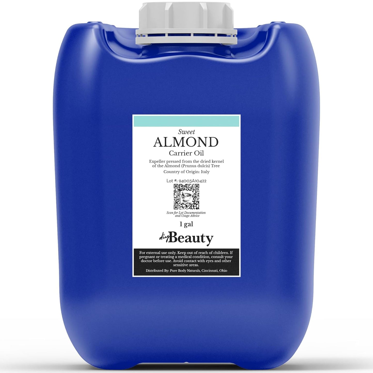 Bulk Sweet Almond Oil - Large 1 Gallon Jerrican, Cold Pressed 100% Pure - Moisturizer for Skin, Hair, Body, Carrier Oil for Massage Oils - by DIYBeauty