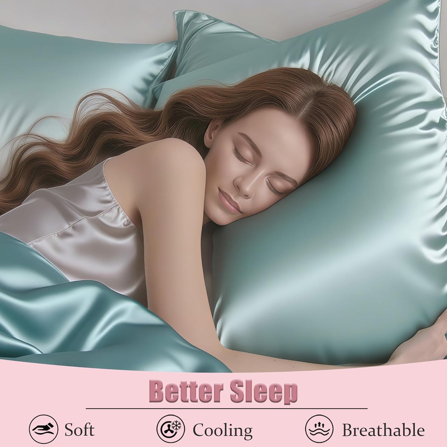 Mulberry Silk Pillow Cases with Zipper, Ultra Smooth Soft Breathable Cooling Pillow Cases for Hot Sleepers, Silk Satin Pillowcase for Hair and Skin, Gifts for Women (Haze Blue, Queen Size, 1 Pack)