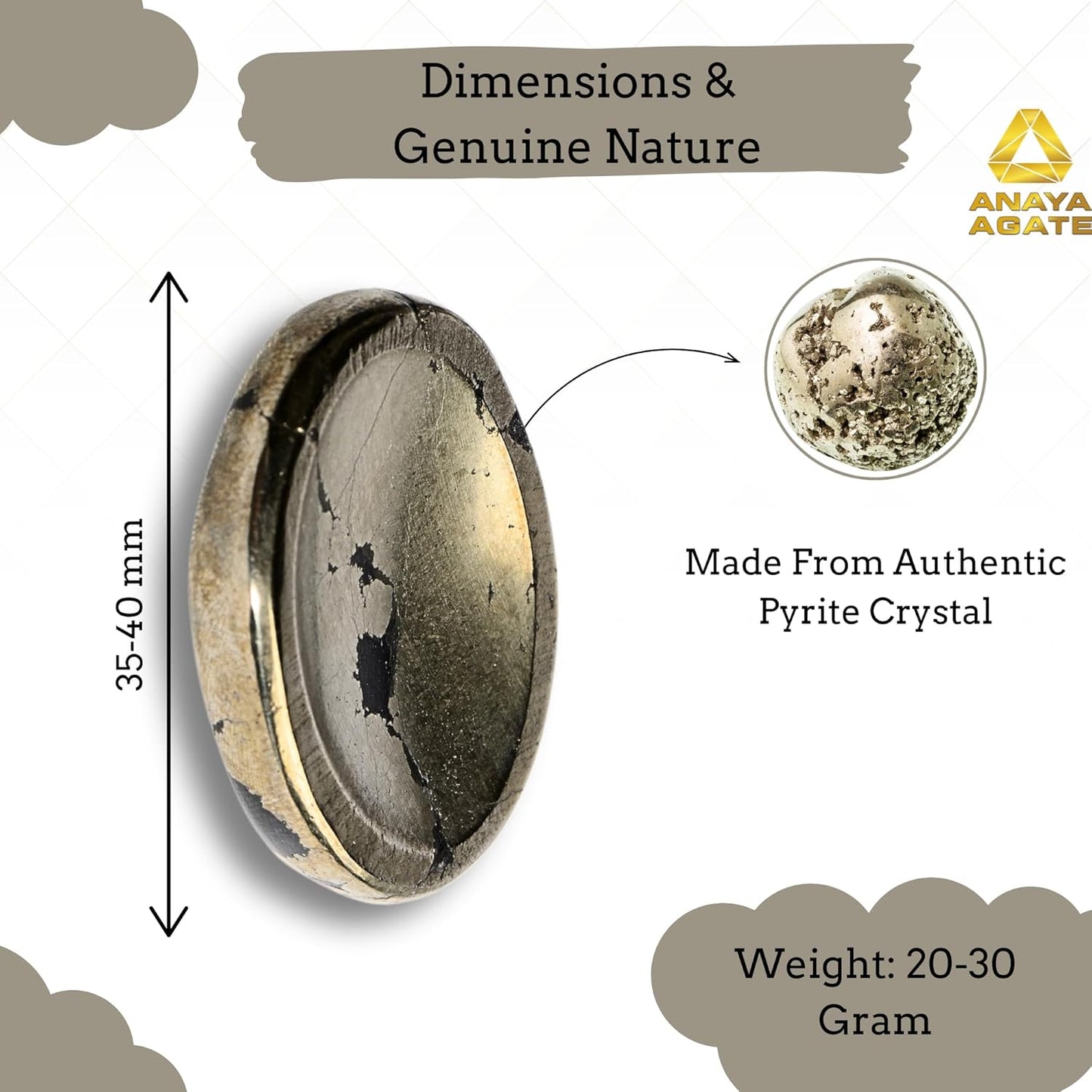 Natural Pyrite Worry Stones – Crystal Thumb Worry Stone for Anxiety, Stress – Relaxing and Soothing Balance Stones for Meditation, Stress Relief – Healing Stones and Crystals for Men and Women