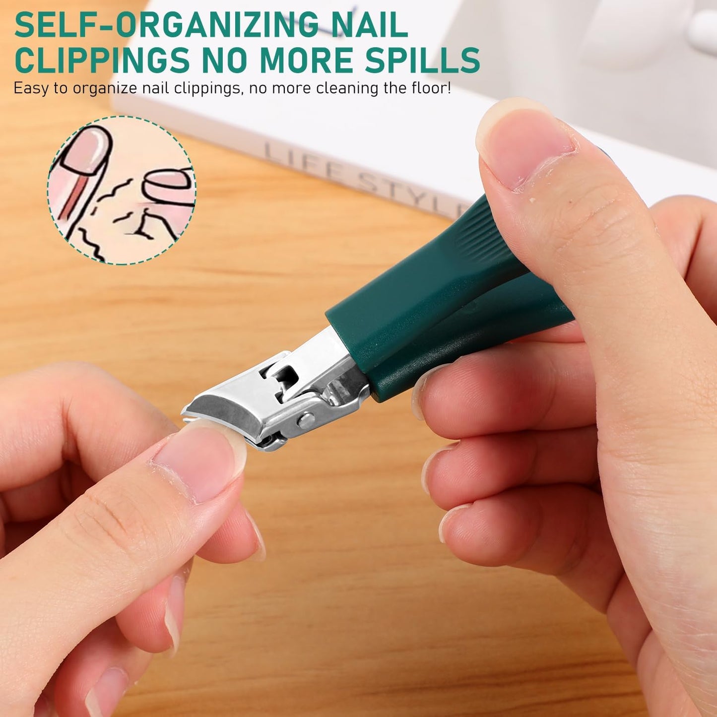 Eagle Beak Beveled Nail Clippers,Wide Jaw Opening Anti-Splash Slanted Nail Clipper,Slanted Jaw Ingrown Toenail Clippers for Thick Toenails (Green)