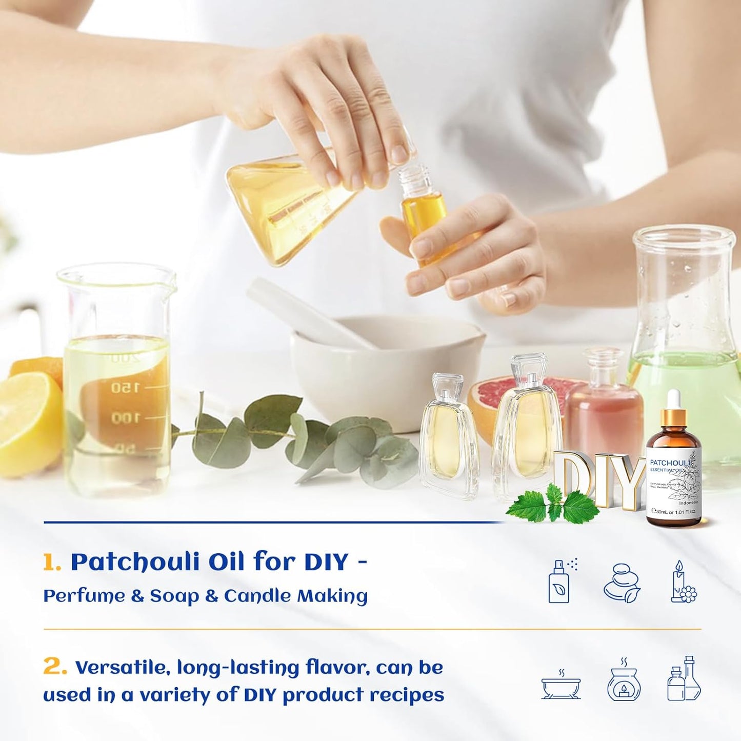 HIQILI Patchouli Essential Oil Organic, 100% Pure, for Diffuser, Homemade Perfume, Skin Care, Aromatherapy, Gift for Hippie Friend-30ML